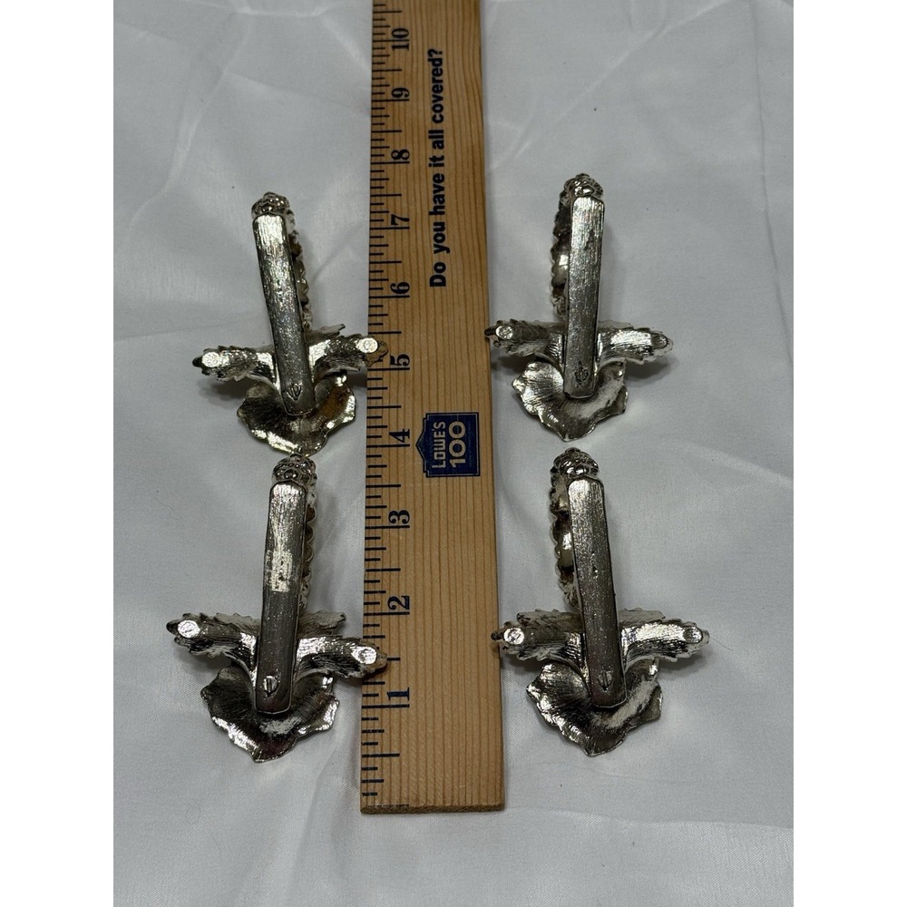 Metal Rose Flower Heavy Napkin Rings Lot of 4 Vintage - Picture 4 of 5